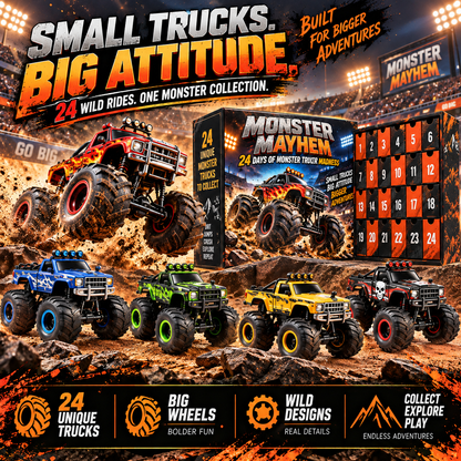 🏁 24 Days of Monster Mayhem – Monster Truck Christmas Advent Calendar | 24 Unique Collectible Trucks