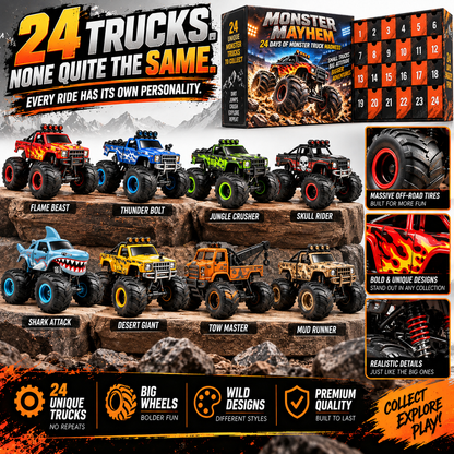 🏁 24 Days of Monster Mayhem – Monster Truck Christmas Advent Calendar | 24 Unique Collectible Trucks
