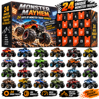 🏁 24 Days of Monster Mayhem – Monster Truck Christmas Advent Calendar | 24 Unique Collectible Trucks