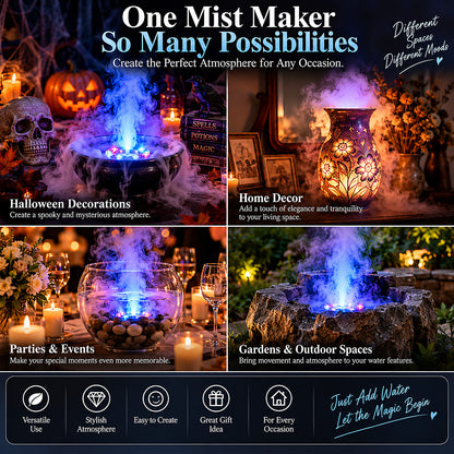 LED Ultrasonic Mist Maker – Colorful Fog Fountain for Home Décor, Halloween & DIY Water Features