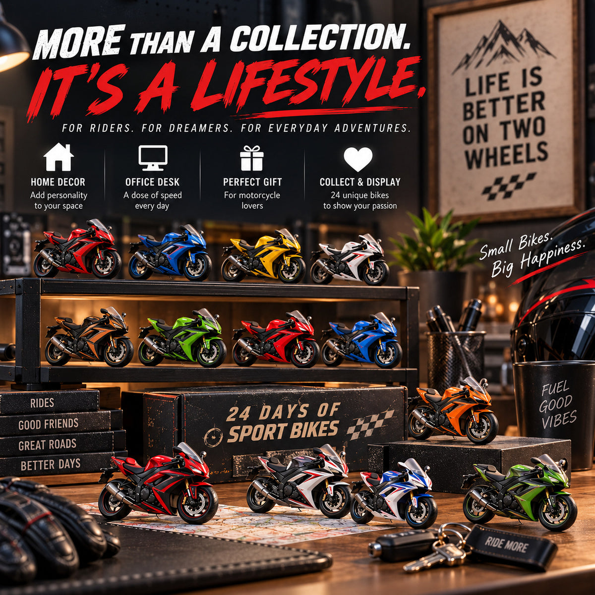 24 Days of Sport Bikes – Mini Motorcycle Advent Calendar | 24 Collectible Racing Bikes for Motorcycle Lovers