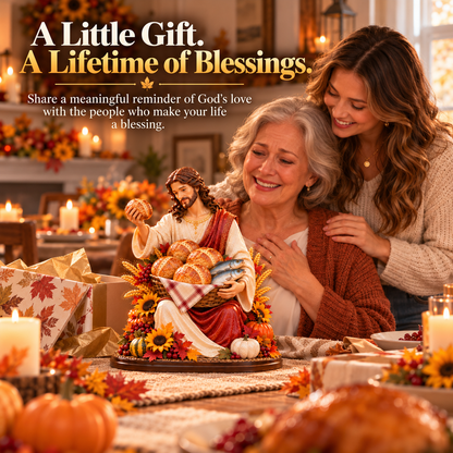 ✝️ Five Loaves. Two Fish. Endless Blessings. 🍂 2026 Thanksgiving Jesus Figurine – A Gift of Faith & Gratitude