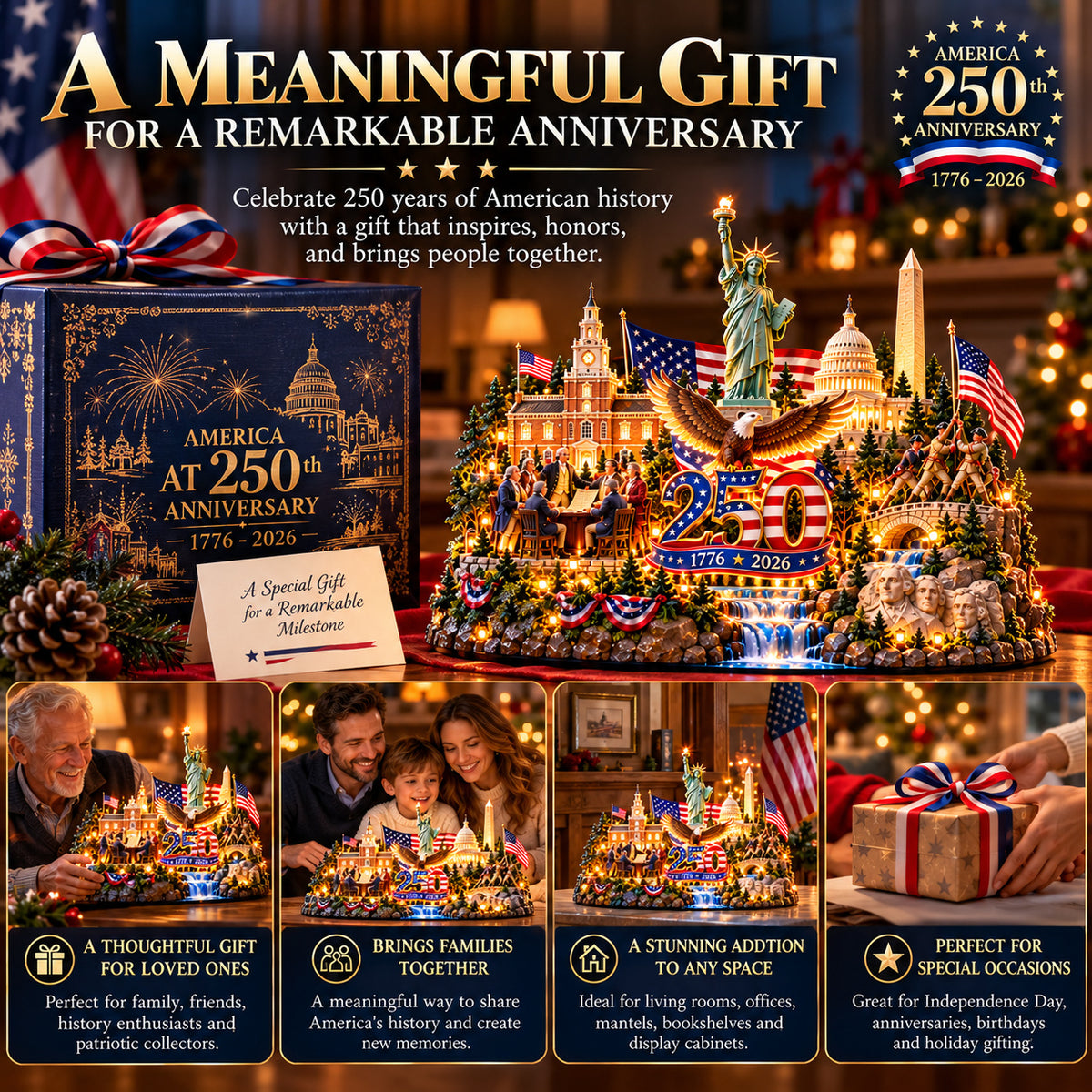 US Celebrate 250 Years of America! ✨ 1776–2026 Illuminated Anniversary Keepsake