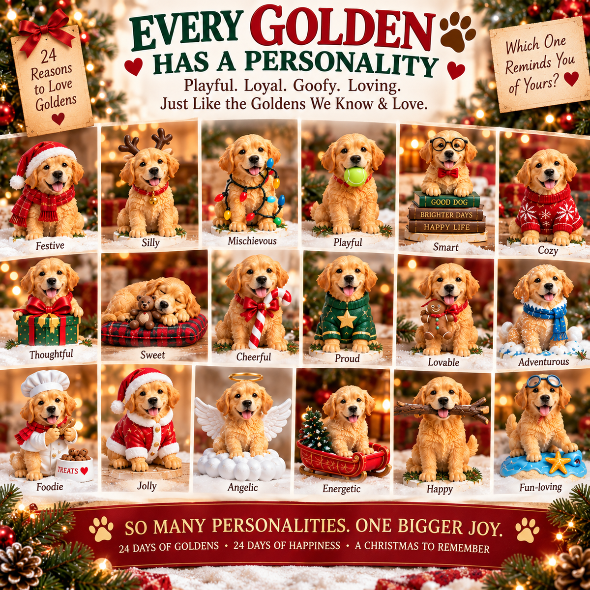 🔥Hot Sale 50% OFF!🎄🐾24 Days of Golden Joy – Golden Retriever Christmas Advent Calendar