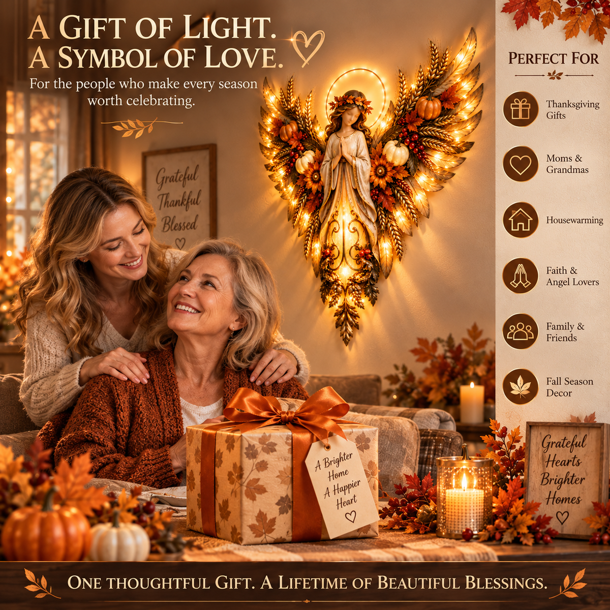 🍂 Let Gratitude Glow This Thanksgiving! ✨ 2026 Harvest Angel LED Wall Light – Golden Wings of Faith, Love & Blessings ❤️