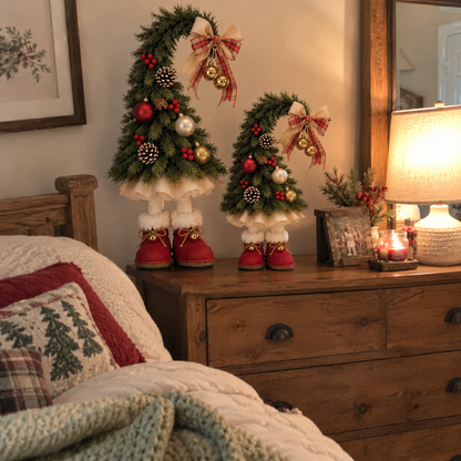 🎄 Who Gave the Christmas Trees Little Boots?! ❤️ Whimsical Christmas Tree Figurines – A Little Holiday Magic for Your Home!