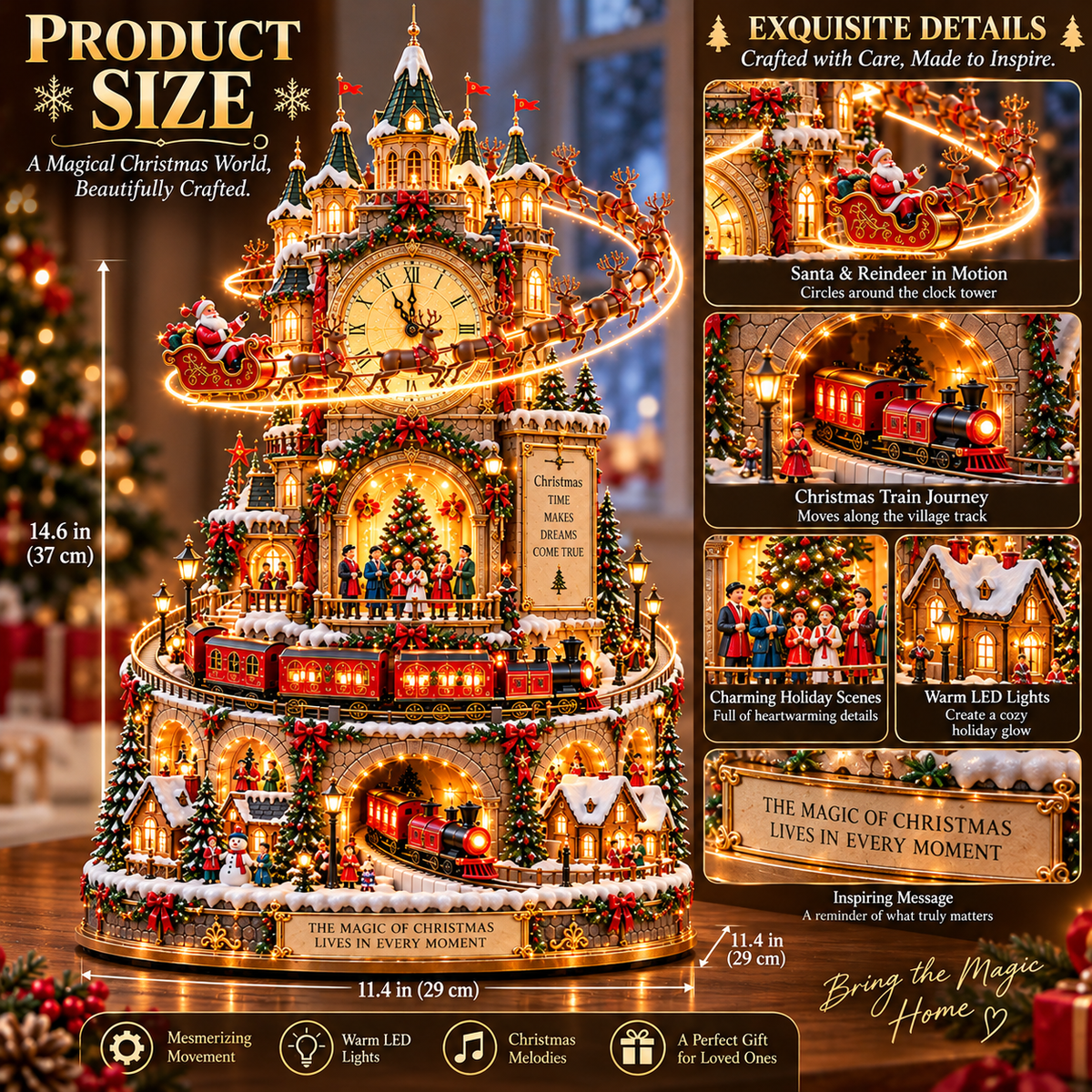 ✨ Ready to Bring Christmas Magic Home? 🎅 2026 Midnight Christmas Magic Clock – A Glowing World of Santa, Reindeer & Trains!