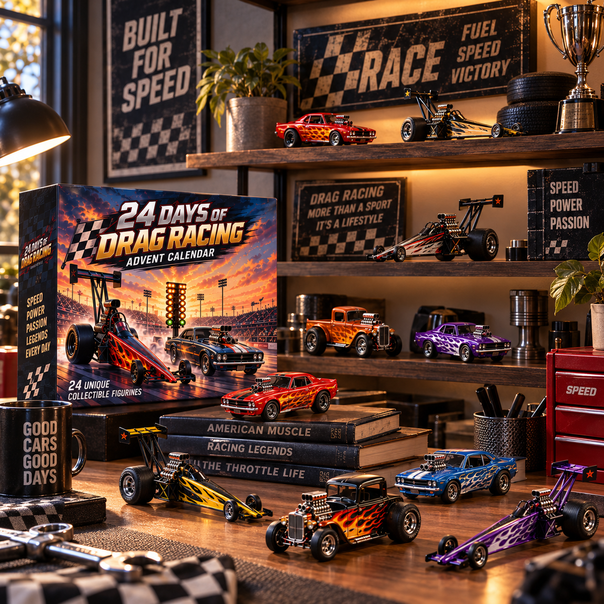 🏁 Ready to Feel the Rush?! 🏎️ 2026 Drag Racing Advent Calendar – 24 Days of Speed, Power & Collectible Legends!