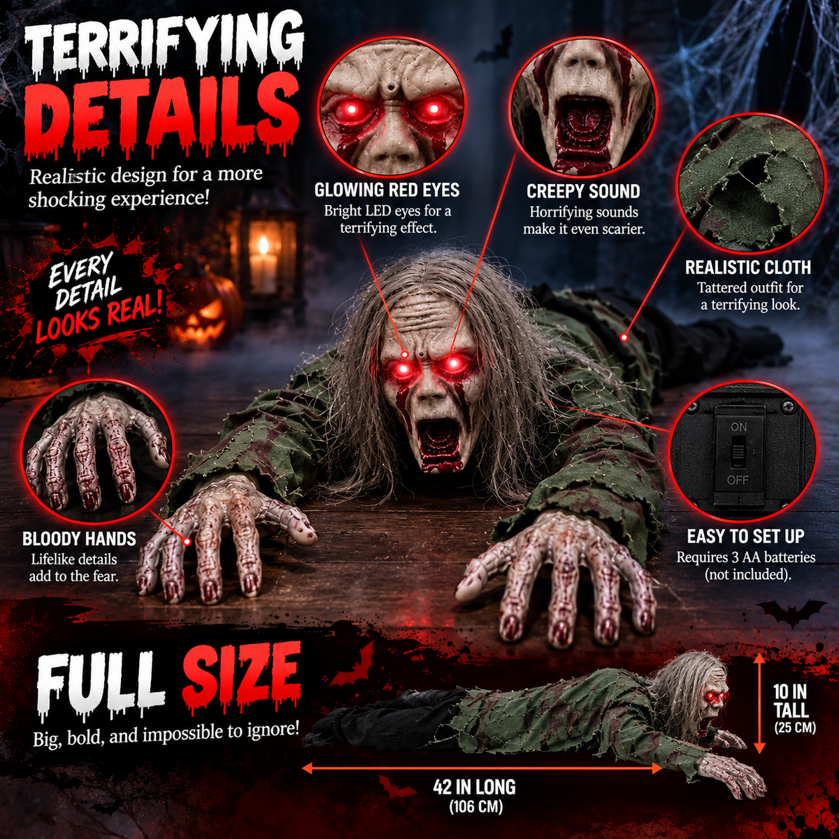 🎃 Crawling Halloween Ghoul™ — Glowing Eyes, Creepy Sounds & Real Crawling Action