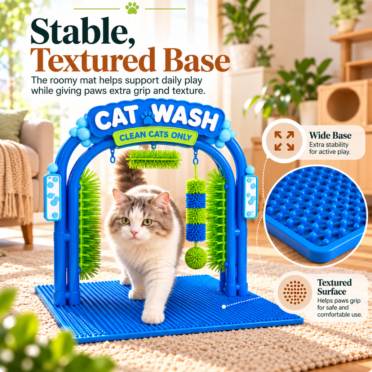 🐾 Cat Self-Grooming Brush & Play Station – Interactive Massage Arch