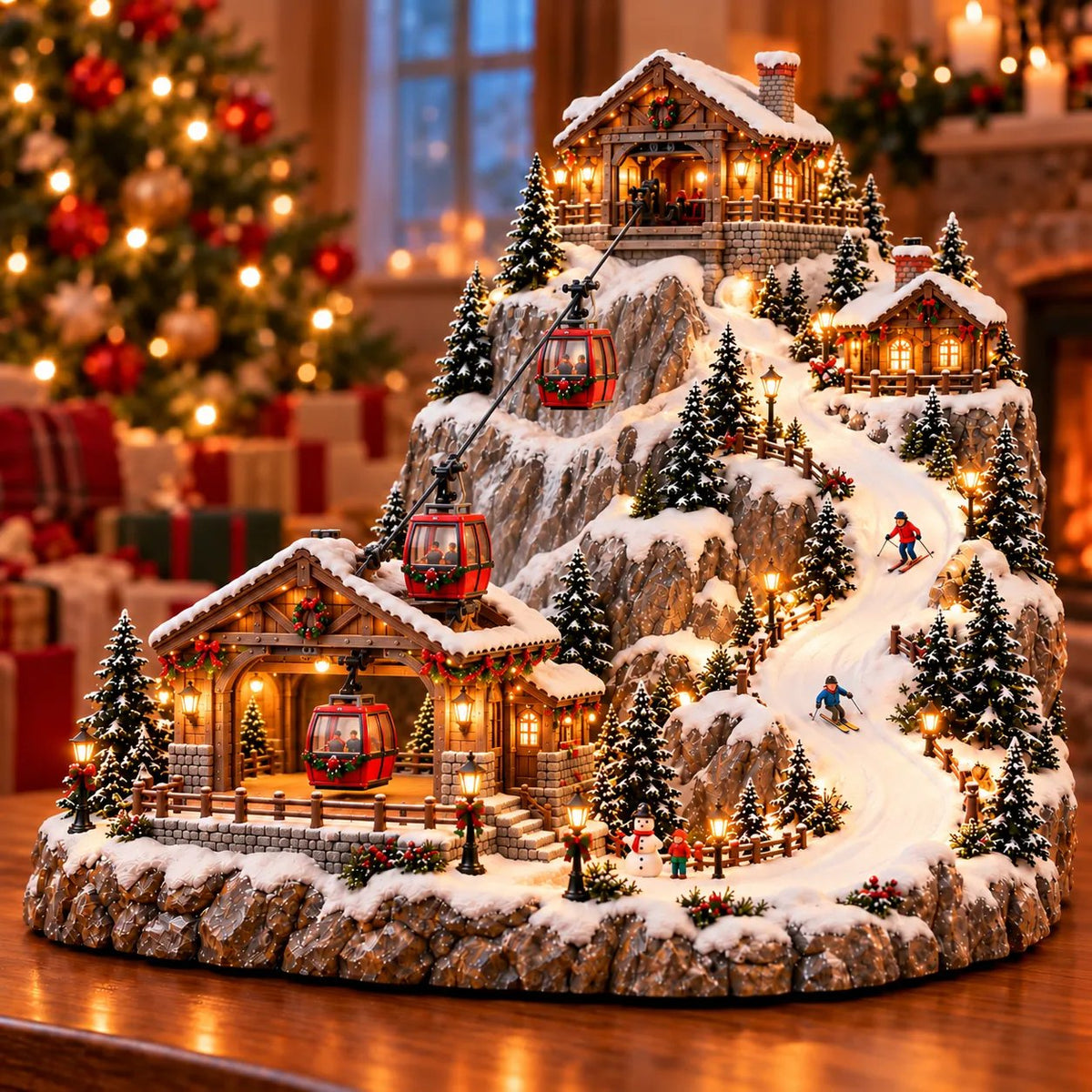 🎄 Bring the Winter Wonderland Home! 🚠 Lighted Christmas Mountain Village – Moving Cable Cars & Holiday Magic! ✨