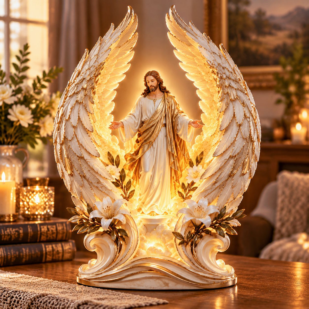 🪽✨ Heavenly Grace – Illuminated Jesus Angel Wings Figurine