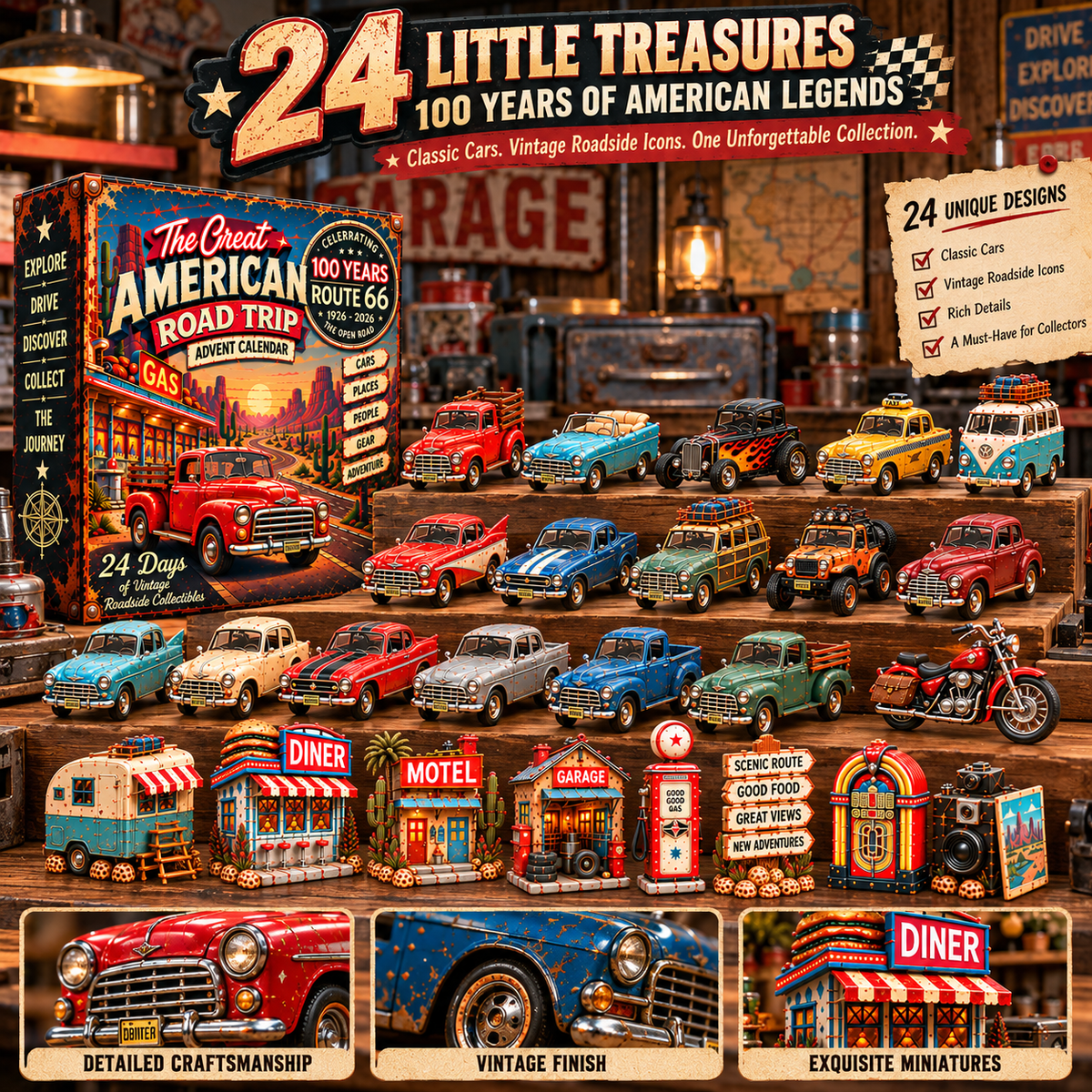 🚗 Route 66 100th Anniversary Advent Calendar 2026 🛣️ – 24 Days of Vintage American Road Trip Collectibles 🎄🎁