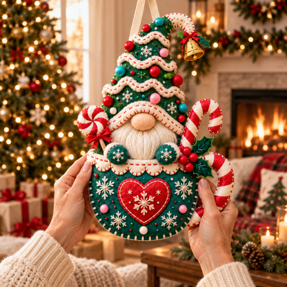 Cozy Gnome Christmas Door Hanger – Handcrafted Candy Cane & Holiday Tree Welcome Decor