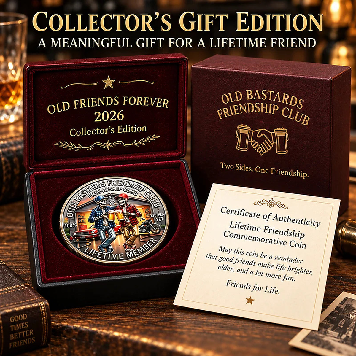 Old Bastards Friendship Club Coin – Funny Keepsake Gift for Lifelong Friends 🍻
