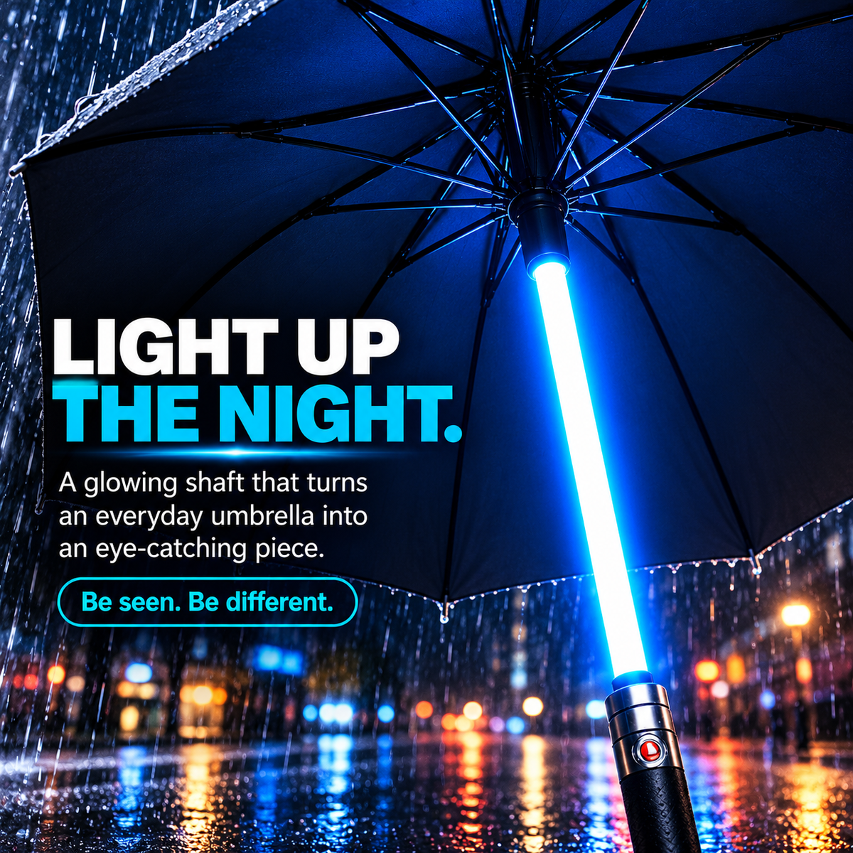 ⚡ 7-Color LED Light-Up Sword Umbrella ☔ – Sci-Fi Inspired Glowing Umbrella with One-Button Color Change