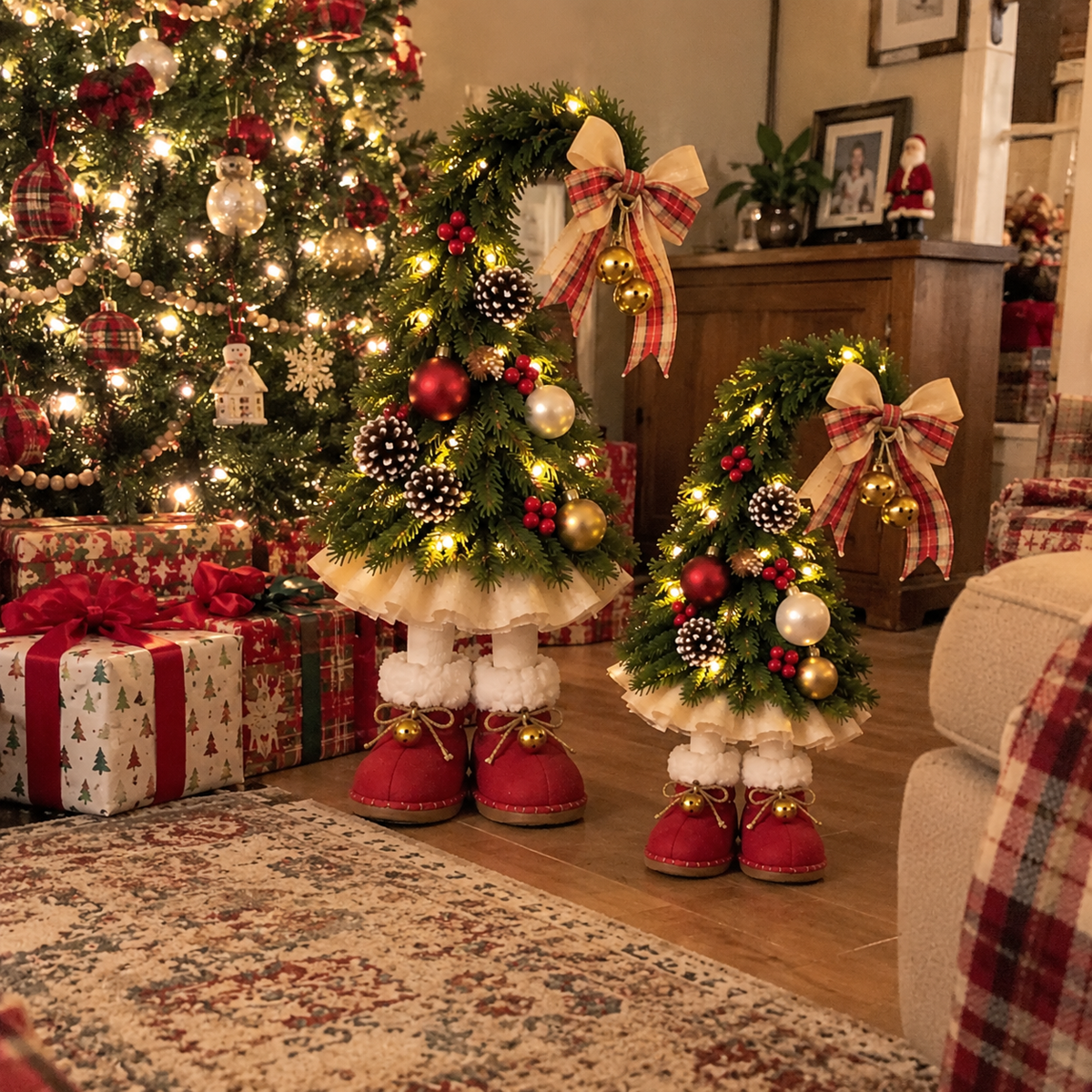 🎄 Who Gave the Christmas Trees Little Boots?! ❤️ Whimsical Christmas Tree Figurines – A Little Holiday Magic for Your Home!