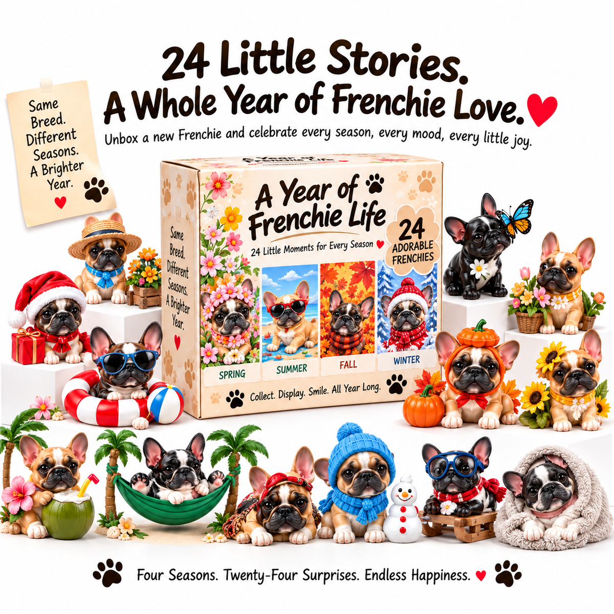 🔥 50% OFF ENDS TODAY!🌸☀️🍂❄️ A Year With Frenchies — 24 Seasonal French Bulldog Collectibles