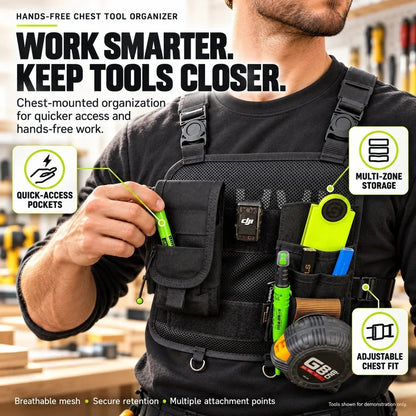 🔥 Tired of Searching for Your Tools?! 🛠️ Hands-Free Chest Tool Organizer – Work Smarter, Keep Tools Closer!