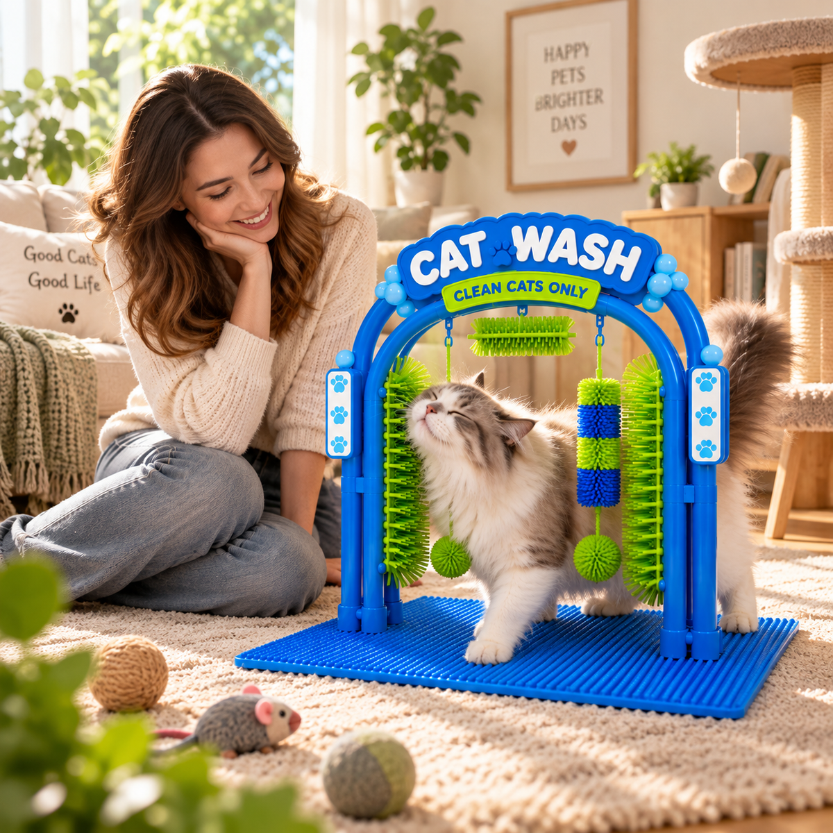 🐾 Cat Self-Grooming Brush & Play Station – Interactive Massage Arch