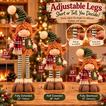 🎄 Highland Cow Christmas Plush Decor – Adjustable Long Legs, Adorable Farmhouse Holiday Decoration 🐮