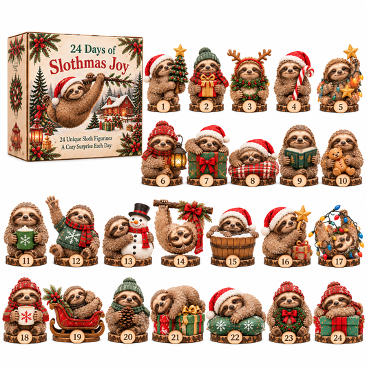🦥🎄 24 Days of Slothmas Joy – Christmas Advent Calendar with 24 Unique Sloth Figurines 🎁❤️