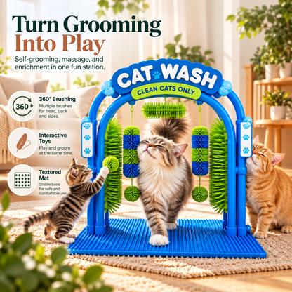 🐾 Cat Self-Grooming Brush & Play Station – Interactive Massage Arch
