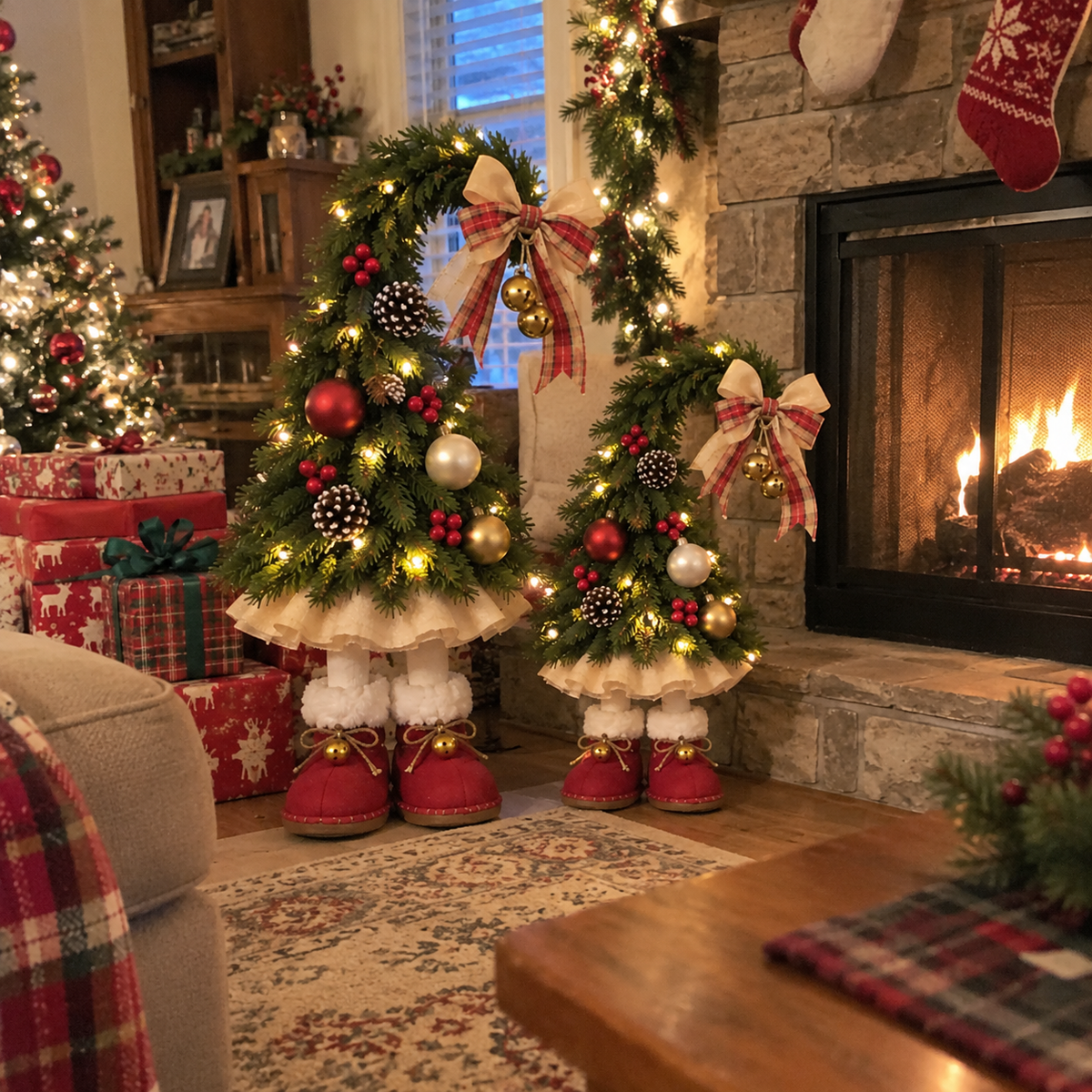 🎄 Who Gave the Christmas Trees Little Boots?! ❤️ Whimsical Christmas Tree Figurines – A Little Holiday Magic for Your Home!