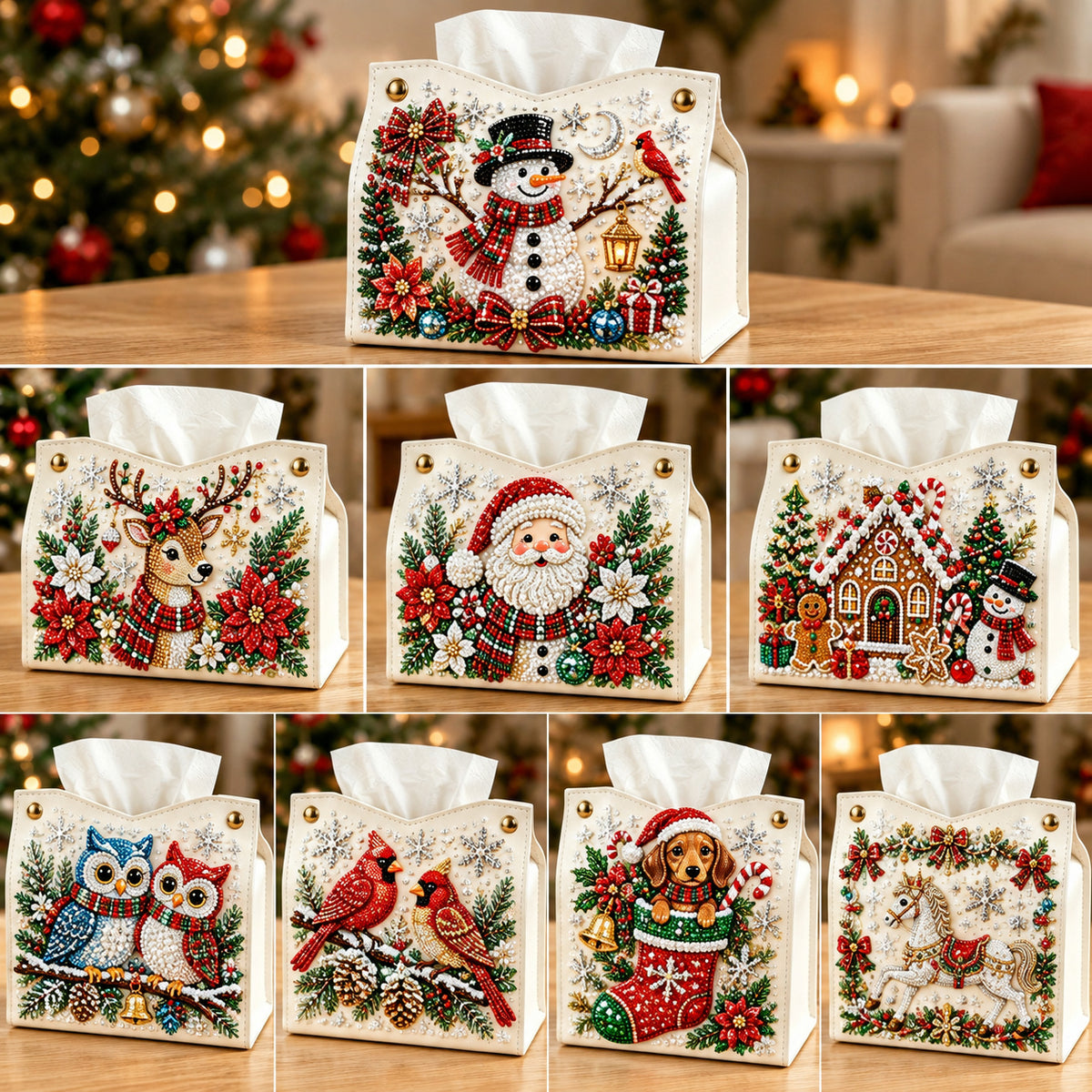 🎄 DIY Sparkling Christmas Diamond Art Tissue Box Covers – 8 Festive Designs to Make Every Corner Feel Like Christmas ✨