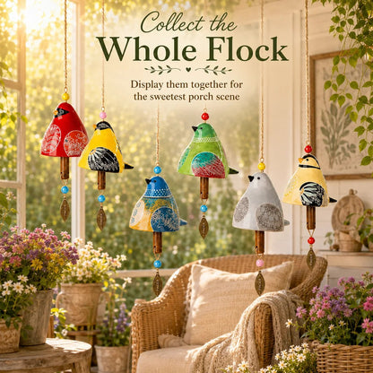 🎁LAST DAY SALE 50% OFF - Hand-Painted Resin Bird Wind Chime, Colorful Folk Art Garden Hanging Decor