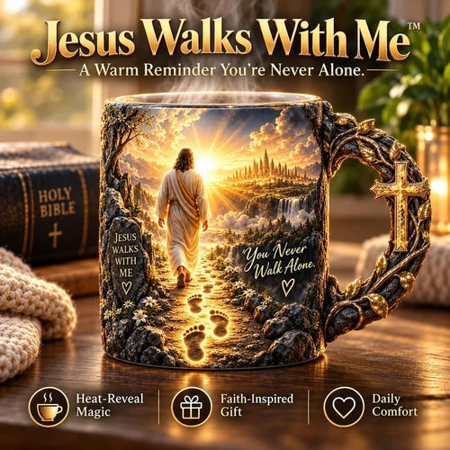 🔥 Last Day 49% OFF - 🔥✝️ Need a Little Faith With Your Coffee?! ☕ Jesus Walks With Me Heat-Reveal Mug – A Warm Reminder You're Never Alone!