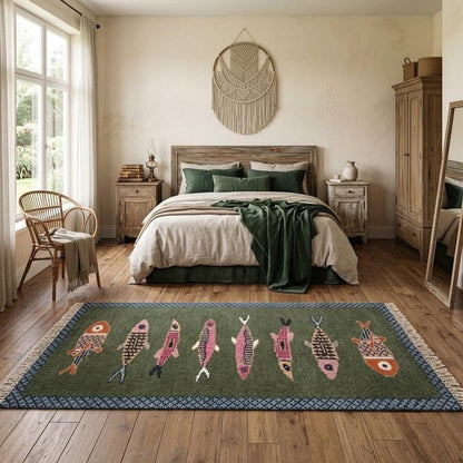 🐟 Whimsical Folk Fish Rug – A Splash of Color & Personality ✨ | Vintage-Inspired Home Decor