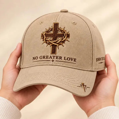 ✝️ Wear Your Faith. Share His Love. ❤️ – No Greater Love Christian Cross Baseball Cap | John 15:13
