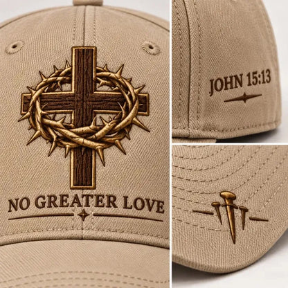 ✝️ Wear Your Faith. Share His Love. ❤️ – No Greater Love Christian Cross Baseball Cap | John 15:13
