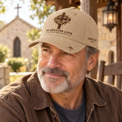 ✝️ Wear Your Faith. Share His Love. ❤️ – No Greater Love Christian Cross Baseball Cap | John 15:13