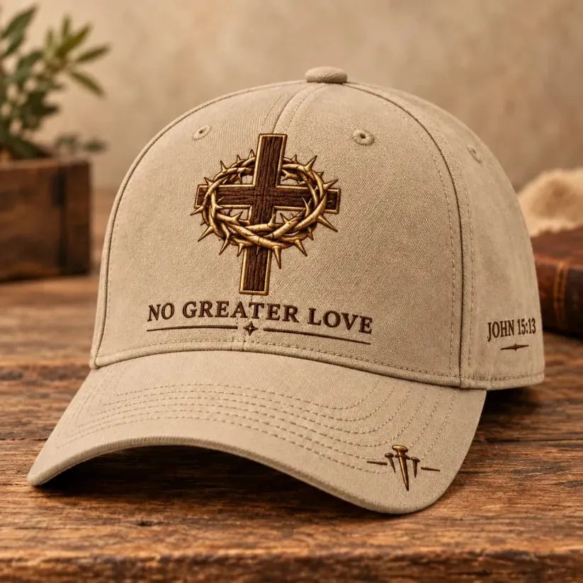✝️ Wear Your Faith. Share His Love. ❤️ – No Greater Love Christian Cross Baseball Cap | John 15:13