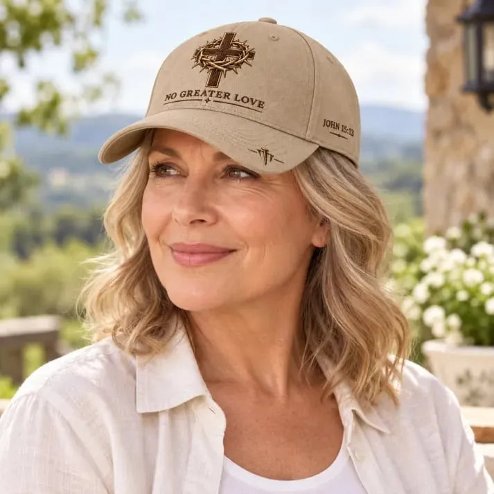 ✝️ Wear Your Faith. Share His Love. ❤️ – No Greater Love Christian Cross Baseball Cap | John 15:13