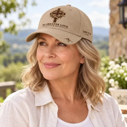 ✝️ Wear Your Faith. Share His Love. ❤️ – No Greater Love Christian Cross Baseball Cap | John 15:13