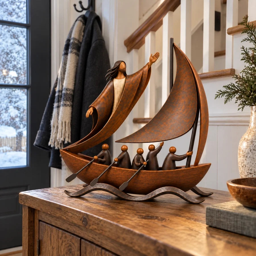 ⛵ When Life Gets Stormy, Let Faith Be Your Anchor — Peace in the Storm Sailboat Sculpture ✝️