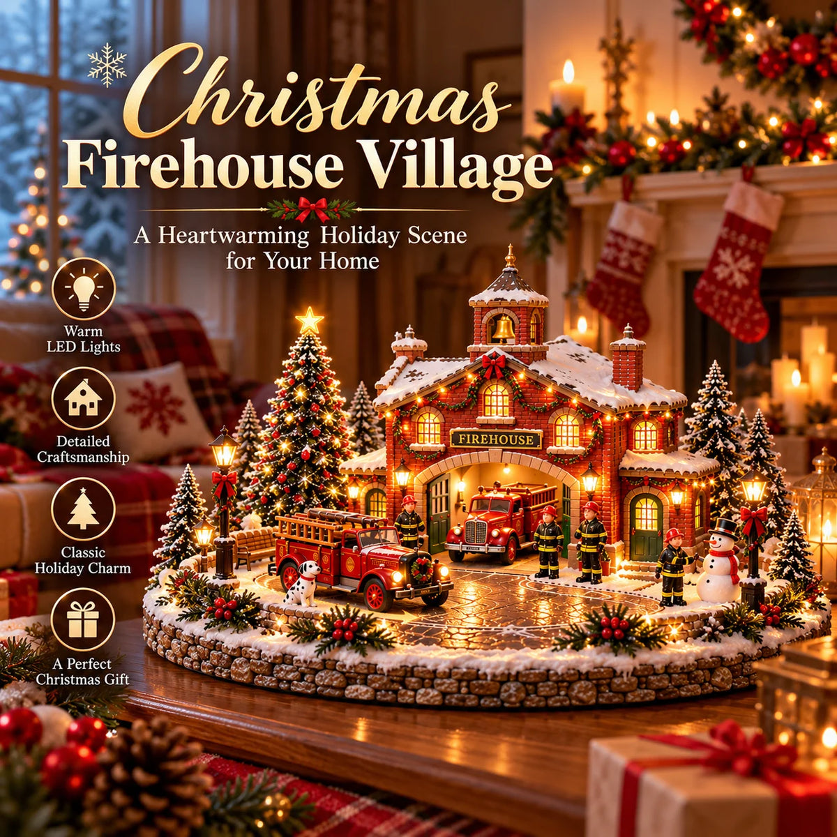 🚒 Some Heroes Never Take Christmas Off! 🎄 Lighted Vintage Firehouse Christmas Village