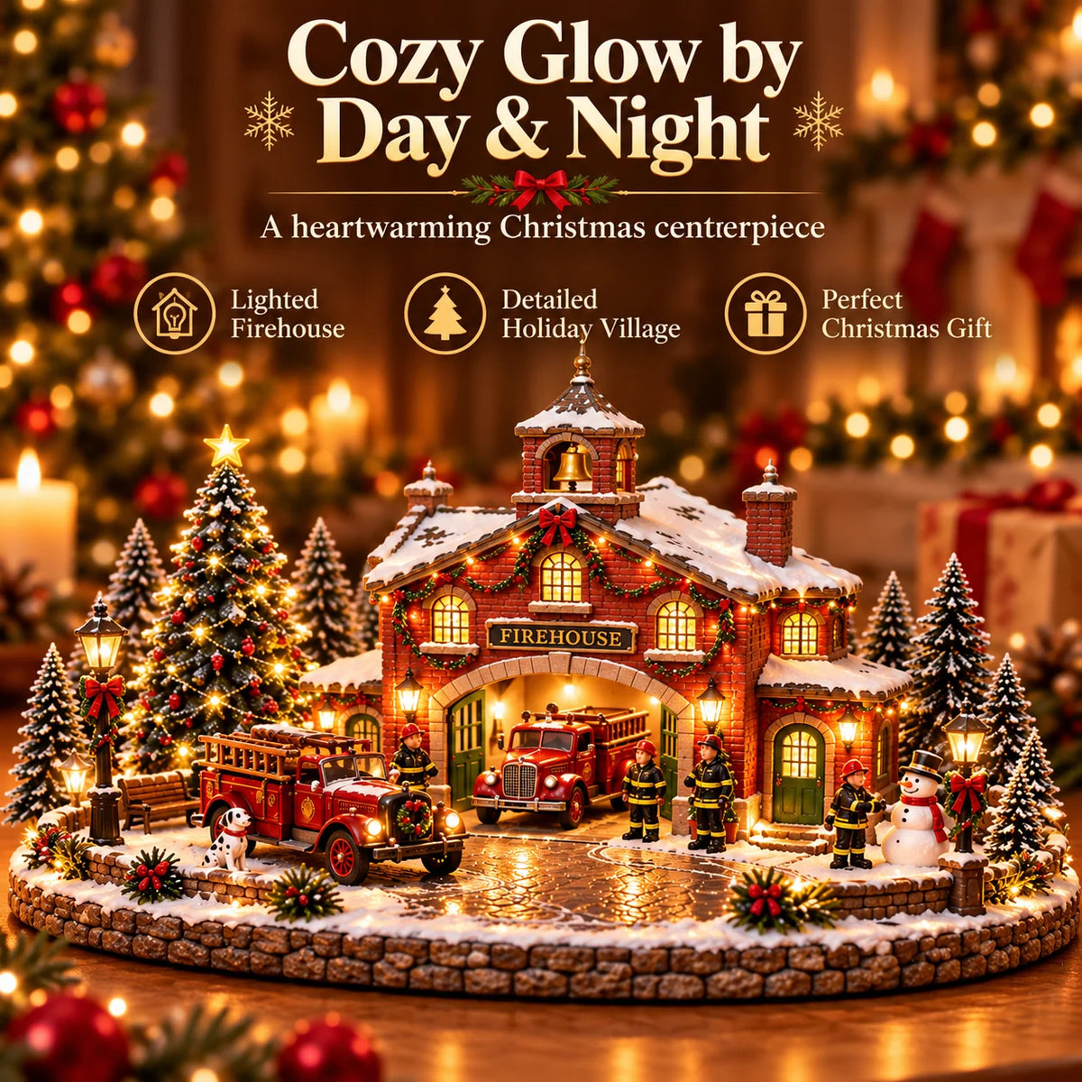🚒 Some Heroes Never Take Christmas Off! 🎄 Lighted Vintage Firehouse Christmas Village