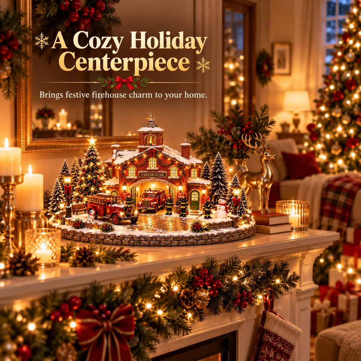 🚒 Some Heroes Never Take Christmas Off! 🎄 Lighted Vintage Firehouse Christmas Village
