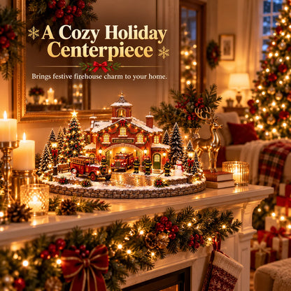 🚒 Some Heroes Never Take Christmas Off! 🎄 Lighted Vintage Firehouse Christmas Village