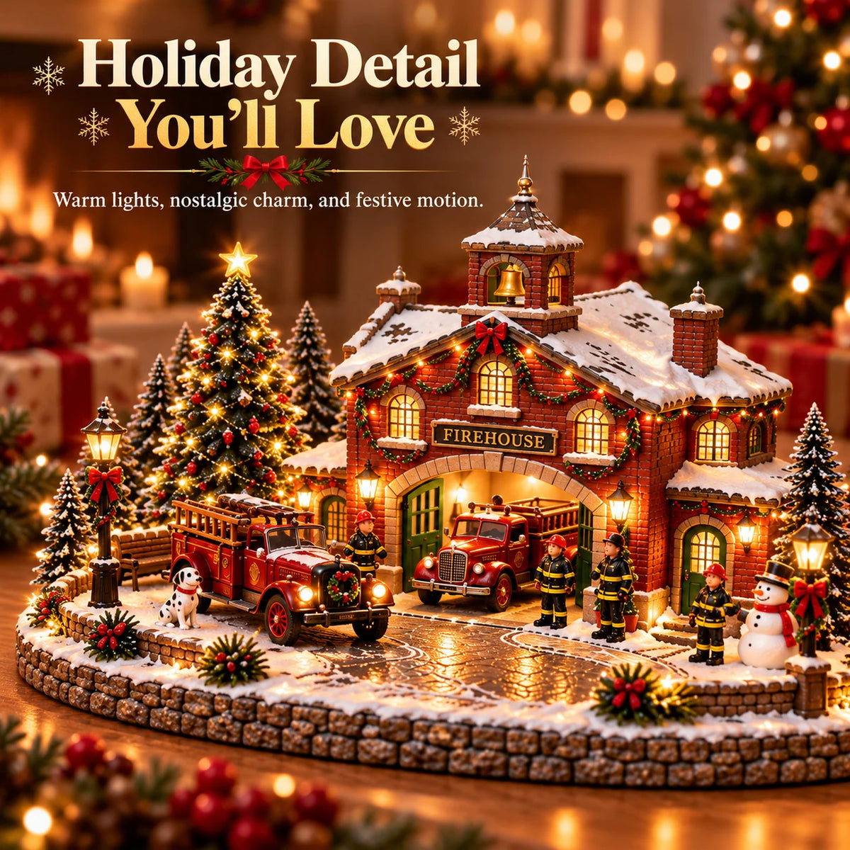 🚒 Some Heroes Never Take Christmas Off! 🎄 Lighted Vintage Firehouse Christmas Village
