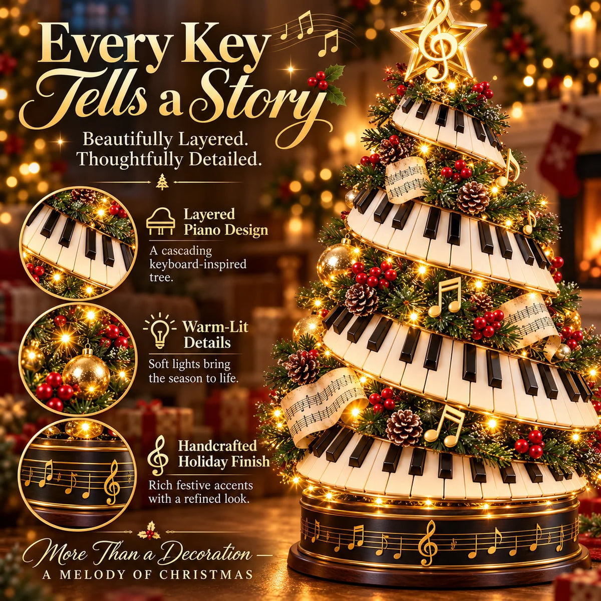 🎹✨Where Music Meets Christmas Magic – Glowing Piano Tree