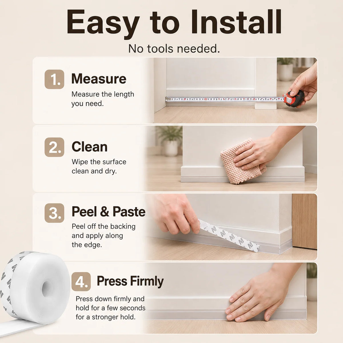 🚪16.4 Ft Adhesive Weather Stripping Tape , Draft Stopper for Doors & Windows, Shower Sealing