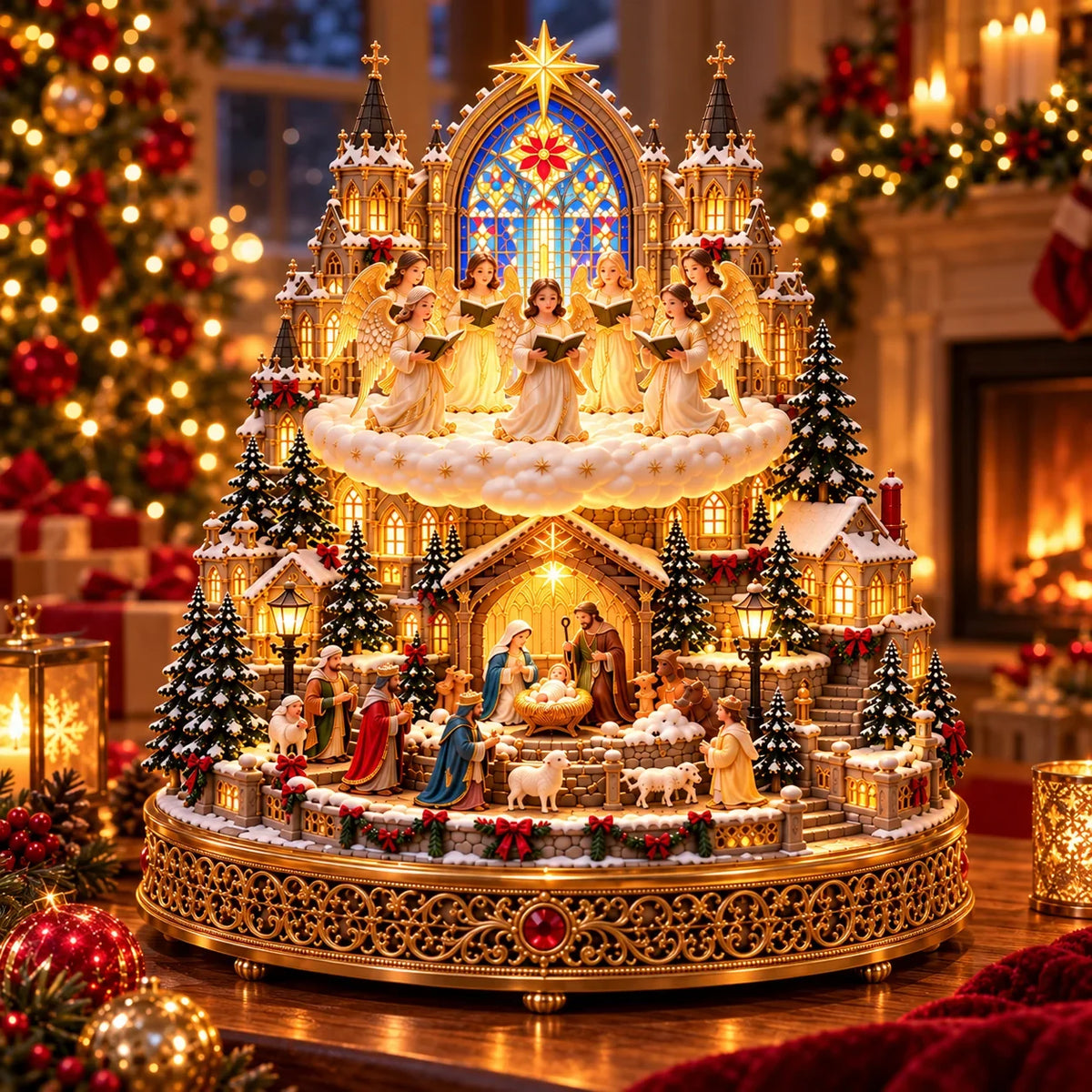 🎄✝️ Bethlehem Angel Choir | Lighted Rotating Nativity Village