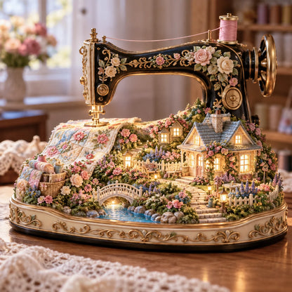 🧵✨Stitched to Life – A Garden Sewn with Love | Lighted Sewing Machine Decor