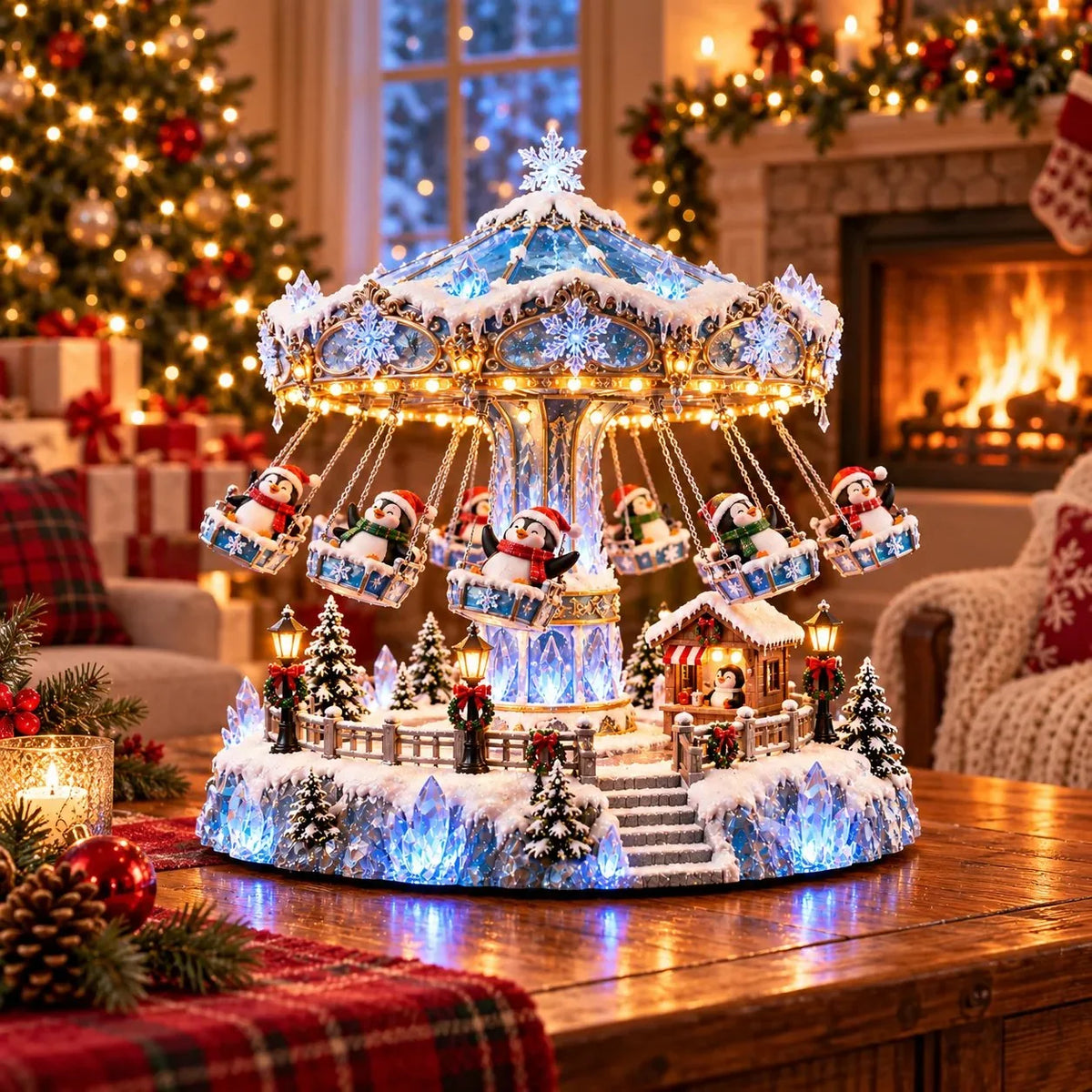 🎄 Christmas Sale 49% OFF! 🐧 Penguin Winter Swing Carnival – Light-Up Rotating Christmas Decoration ❄️✨