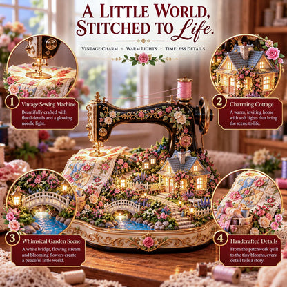 🧵✨Stitched to Life – A Garden Sewn with Love | Lighted Sewing Machine Decor